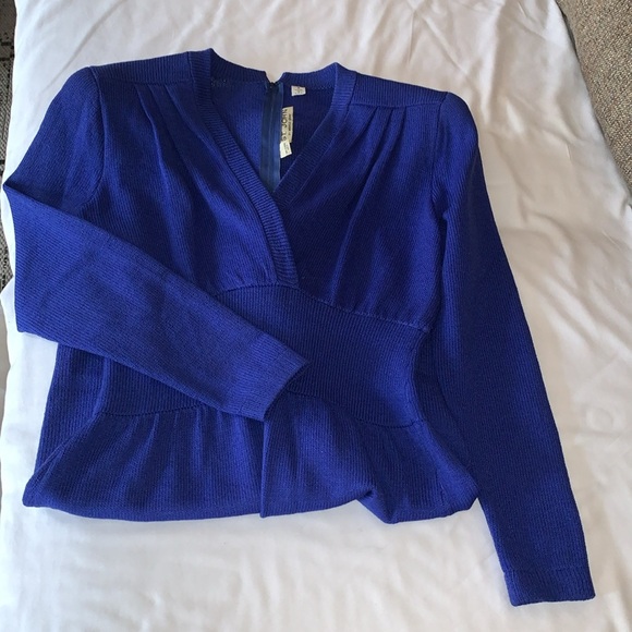 Vintage Gorgeous Knitted V-Neck Authentic St John by Marie Gray Dress Royal Blue - Picture 10 of 12
